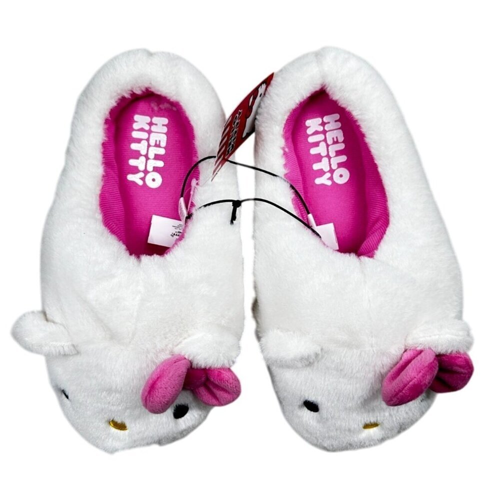 Hello Kitty Slippers Womens Size 9-10 White Pink Bow Plush House Shoes Sanrio - Picture 7 of 11